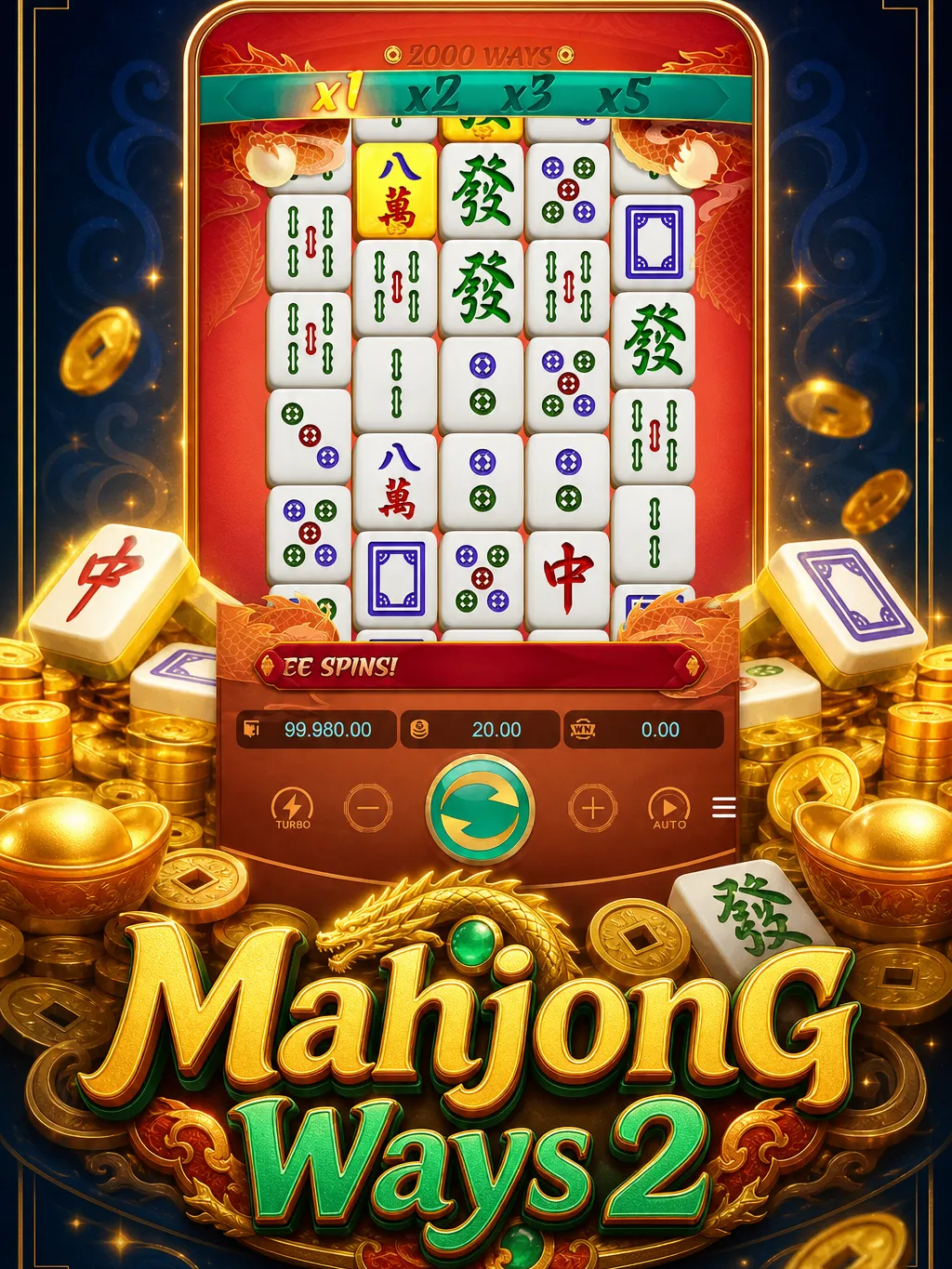 Mahjong Ways 2 slot game - mahjong tiles on the reels